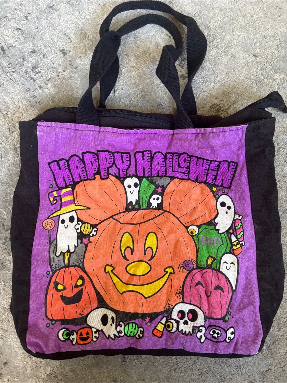Kids Halloween Pumpkin Trick-or-Treat Tote Bag - Purple and Black